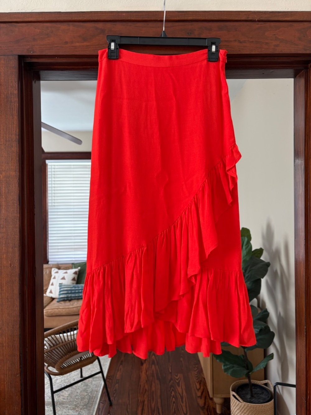 H&M Red Ruffle Midi Skirt